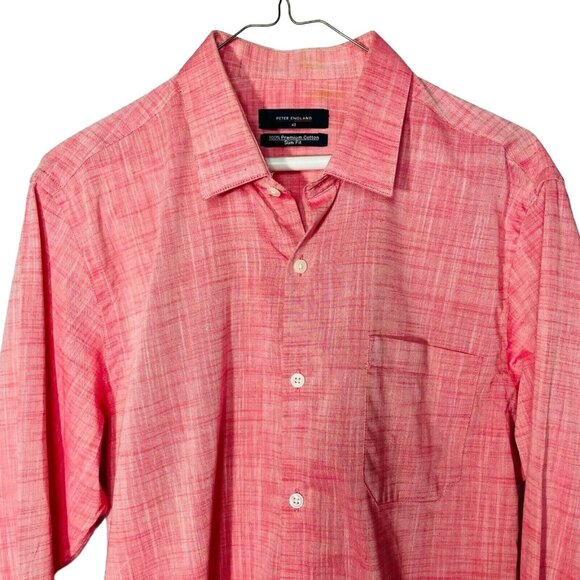 Mens Dres Button Down Shirt Slim Fit Cross Hatch Size XL 42 Light Red u - Picture 2 of 9